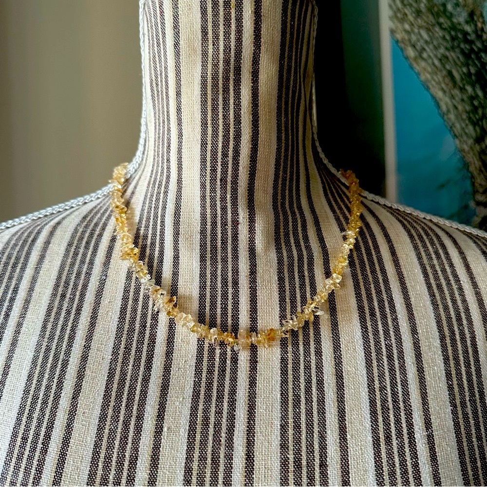 Citrine Quartz Rutilated Quartz Chip Short Necklace Choker Handmade Yellow White